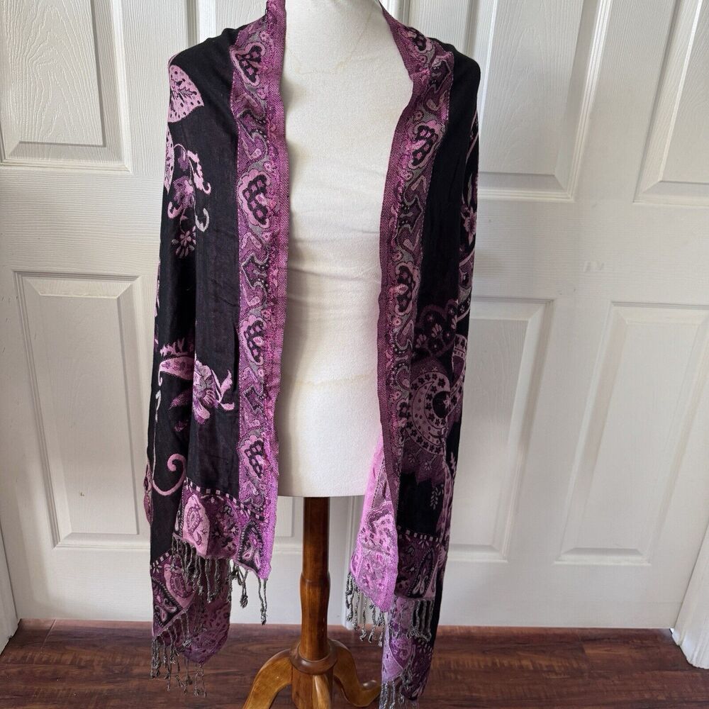 Shawl Wrap Scarf Womens Paisley Floral Pink Boho Fringe Romantic Feminine